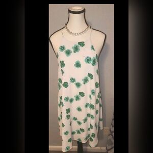 Entro White and Green Floral Mini Dress